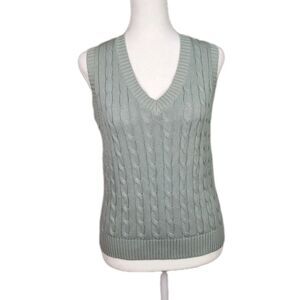 John Galt Pastel Green Cable Knit Sweater Vest Womens Small Preppy Tenniscore